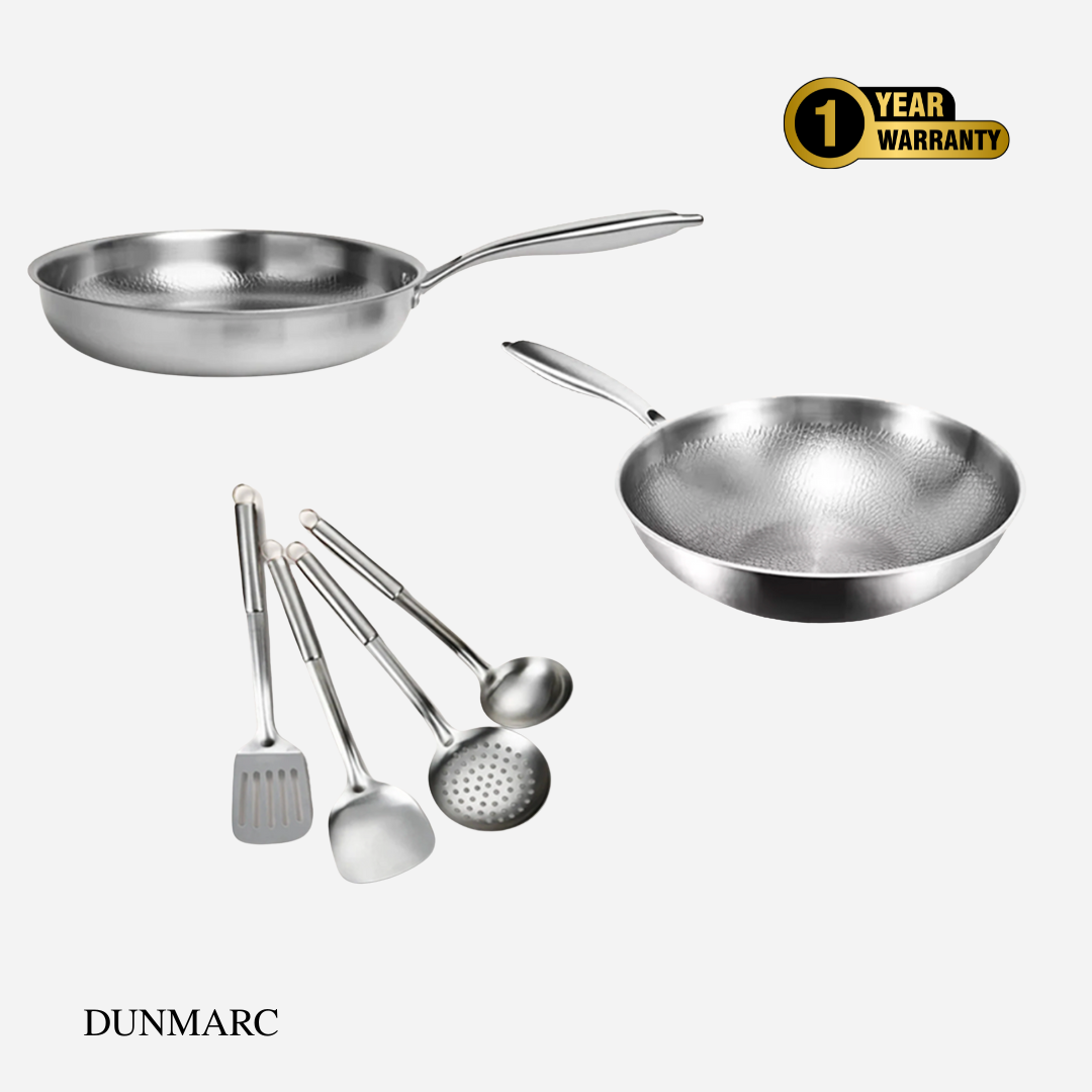 Essential Duo: 2 Pans + Utensils Set